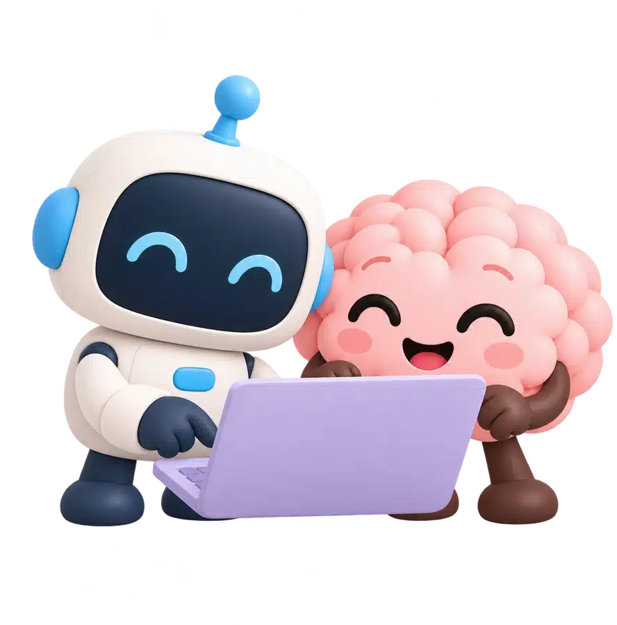 Le robot et le cerveau d’Al Mizan Digital travaillent ensemble sur un ordinateur.
